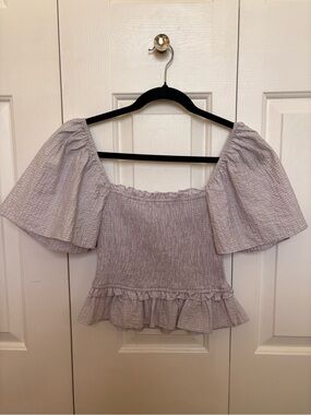 fab'rik Lavender Smocked Peplum Puff-Sleeve Crop Top